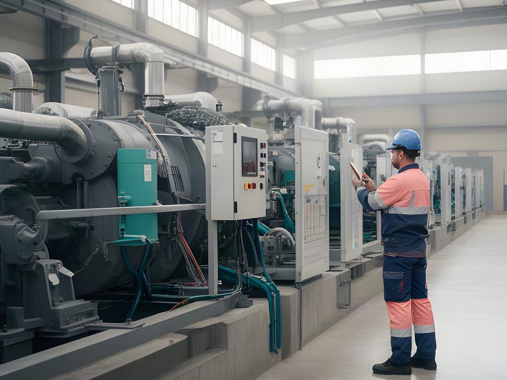 Técnico inspeccionando maquinaria industrial en una fábrica catalana