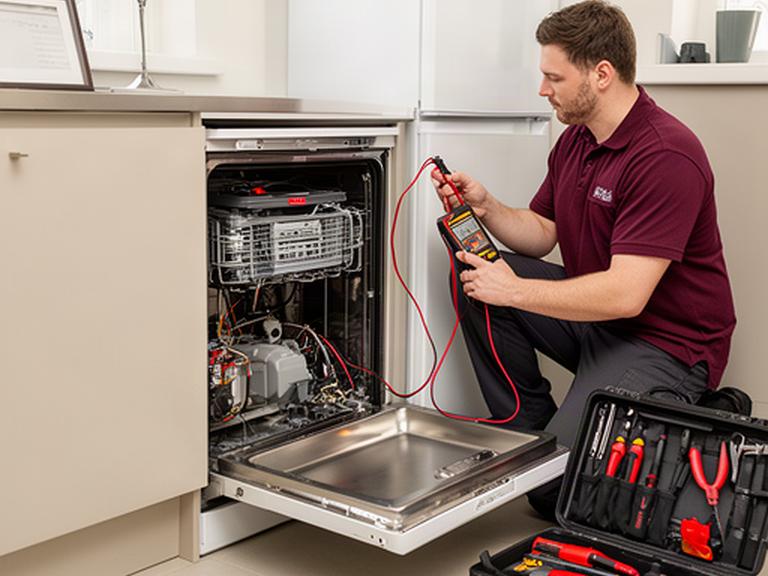 Técnico diagnosticando un electrodoméstico doméstico con herramientas de medición